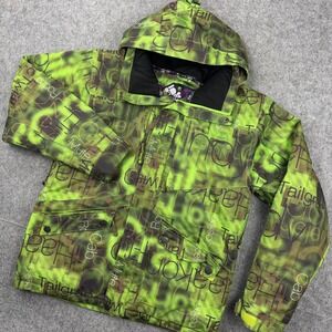 Liquid Snowboard Jacket Kids XL Green Venture 5000 Waterproof Ski Coat Y2K Print
